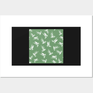 Herring plovers in flight, green background Posters and Art